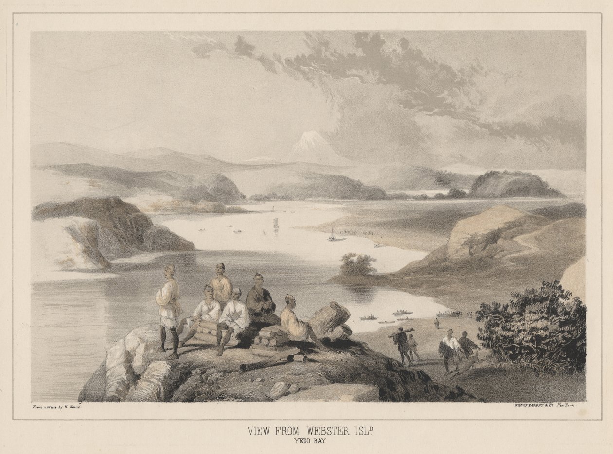 Vista da Ilha Webster, Baía de Yedo, litho por Sarony und Co., 1855 (cromolito) de Peter Bernhard Wilhelm Heine