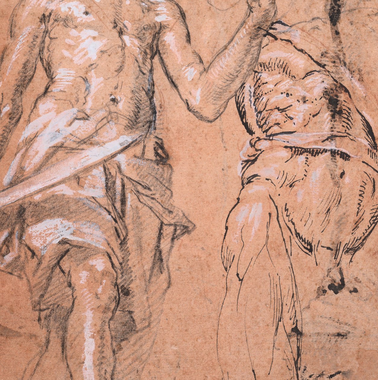 Dois estudos de um homem de pé com uma espada Alexandre, o Grande, verso: Estudos..., ca. 1601. de Peter Candid