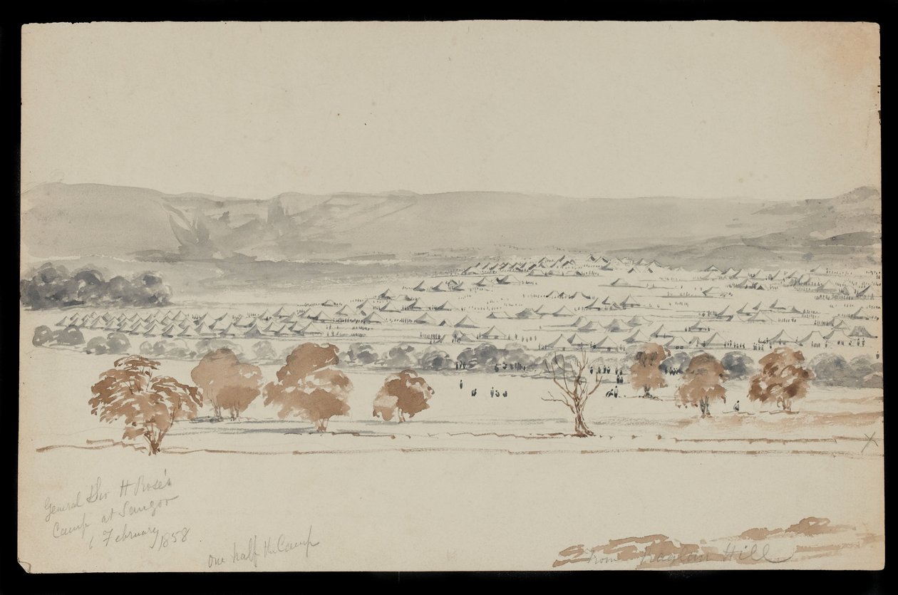 Acampamento do General Sir Hugh Rose em Saugor, 6 de fevereiro de 1858 (desenho) de Peter Charles William