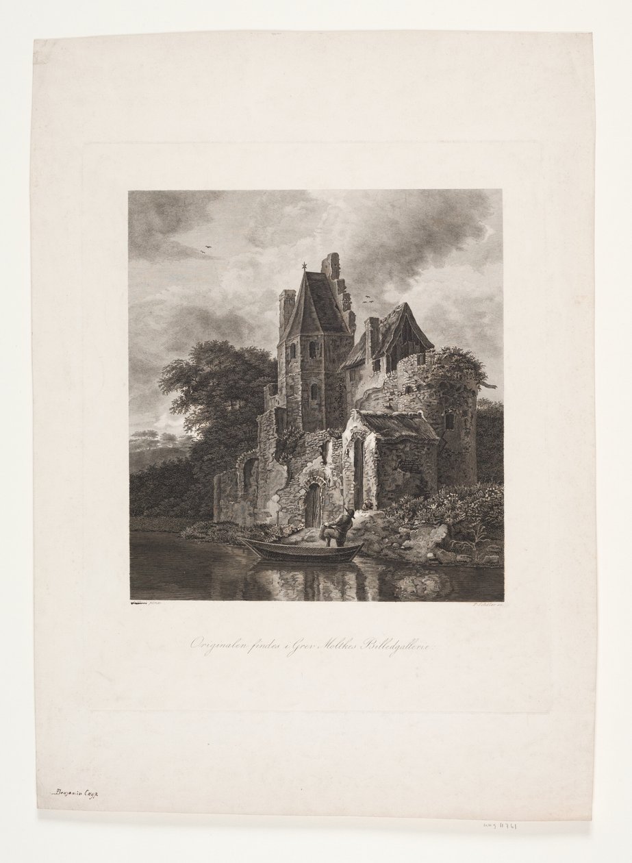 Ruína do castelo por um rio de Peter Christian Schøler