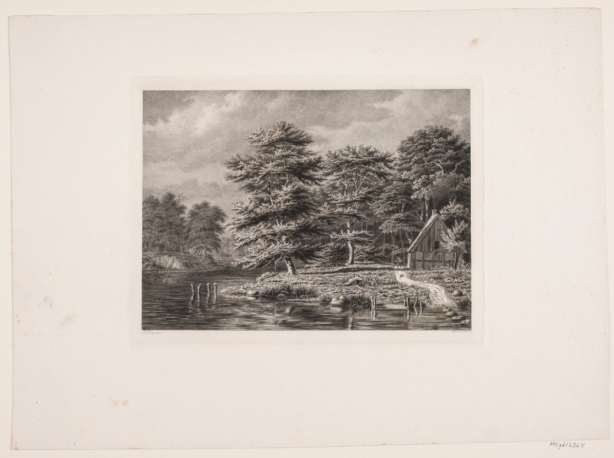 Rio entre margens arborizadas de Peter Christian Schøler