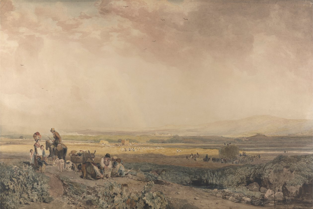 Colhedores em Paisagem em Sussex de Peter DeWint