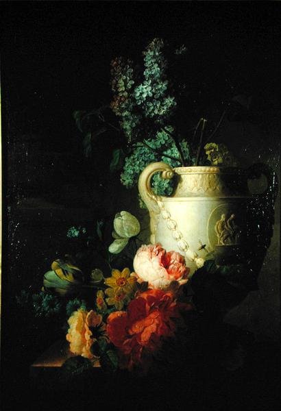 Um vaso de mármore de Lilás (óleo sobre tela) de Peter Faes