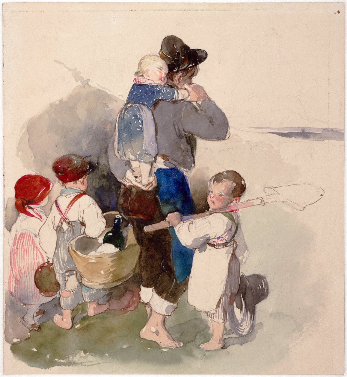 "Crianças a caminho do trabalho no campo" Watercolour de Peter Fendi (1796-1842) ca. 1840 Vienna Bibliotheca albertina de Peter Fendi