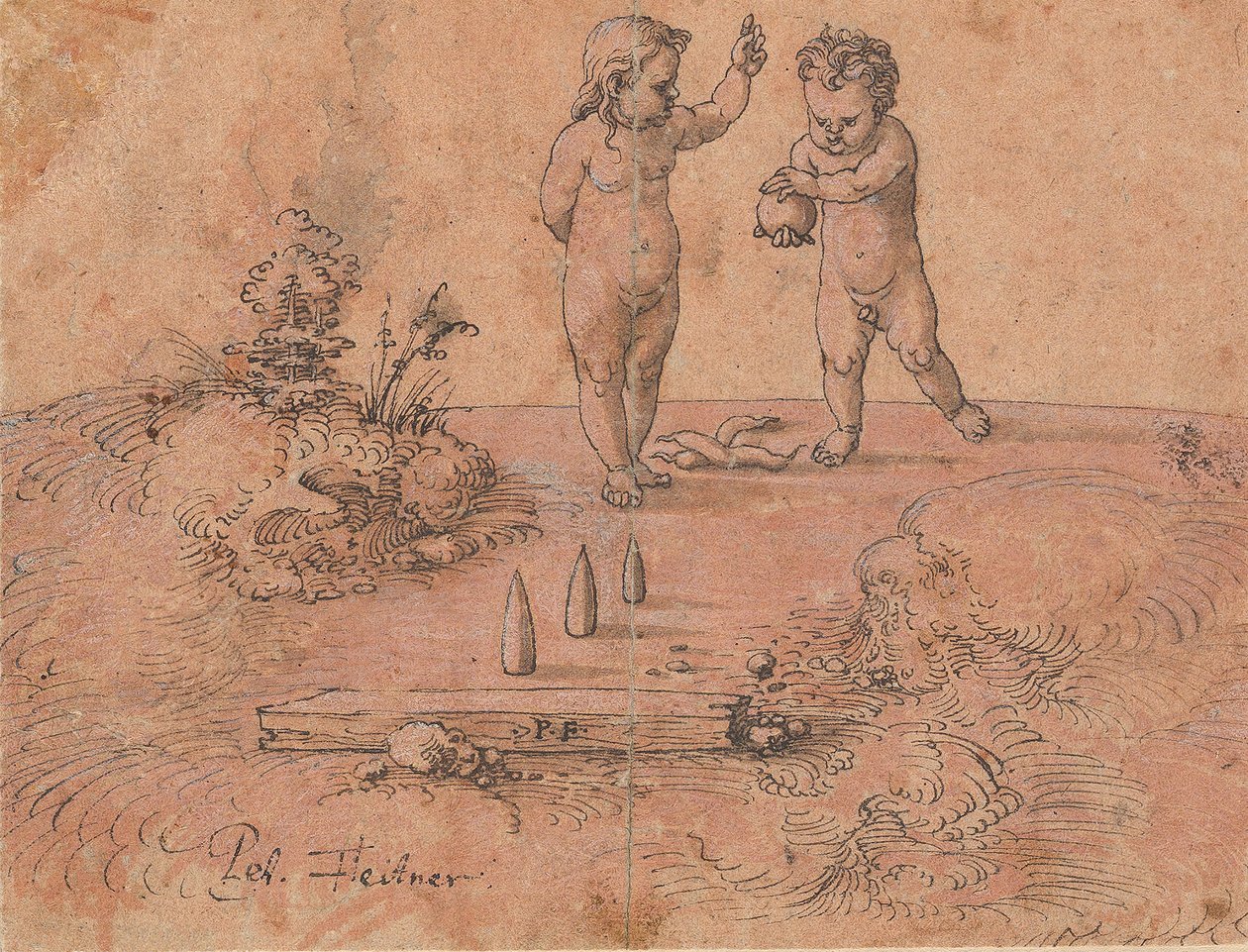 Duas crianças brincando com uma bola, 1500-1546. de Peter Flötner