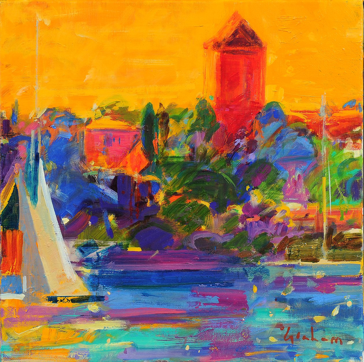 Baía de Cannes, 2021 (óleo sobre tela) de Peter Graham (Contemporary)