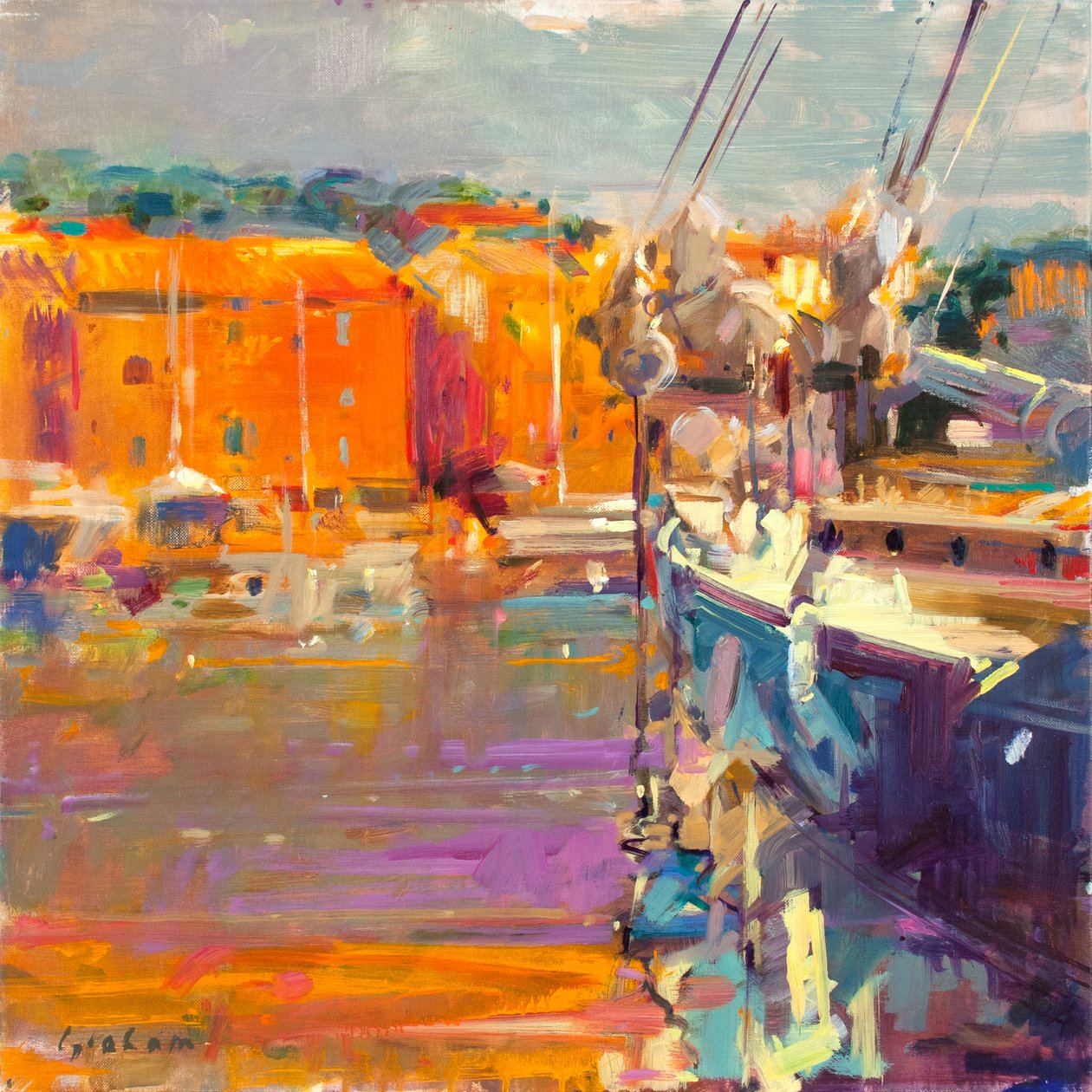 Berth at Saint-Tropez, 2021 (óleo sobre tela) de Peter Graham (Contemporary)