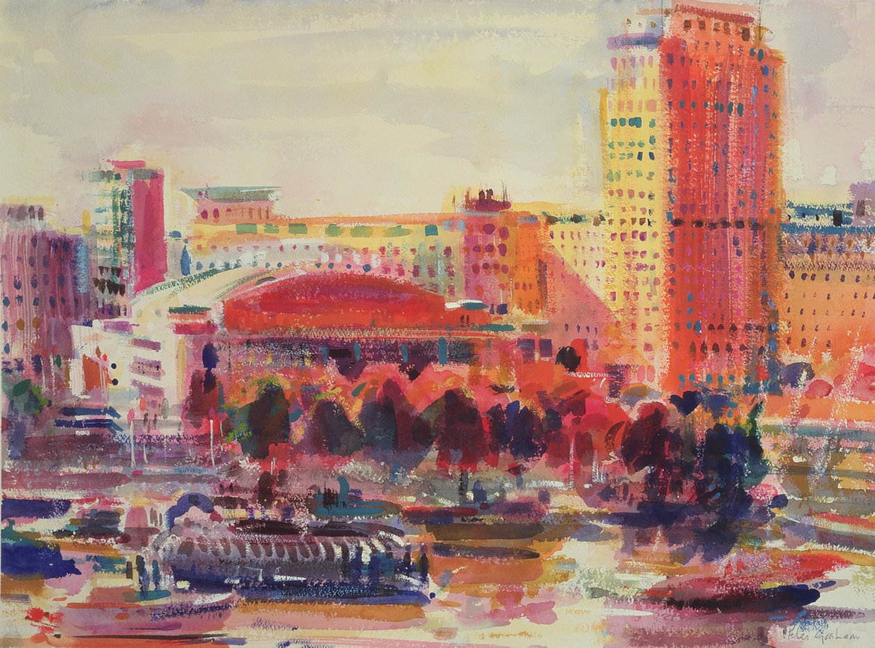 The South Bank, 2002 (wc no papel) de Peter Graham (Contemporary)