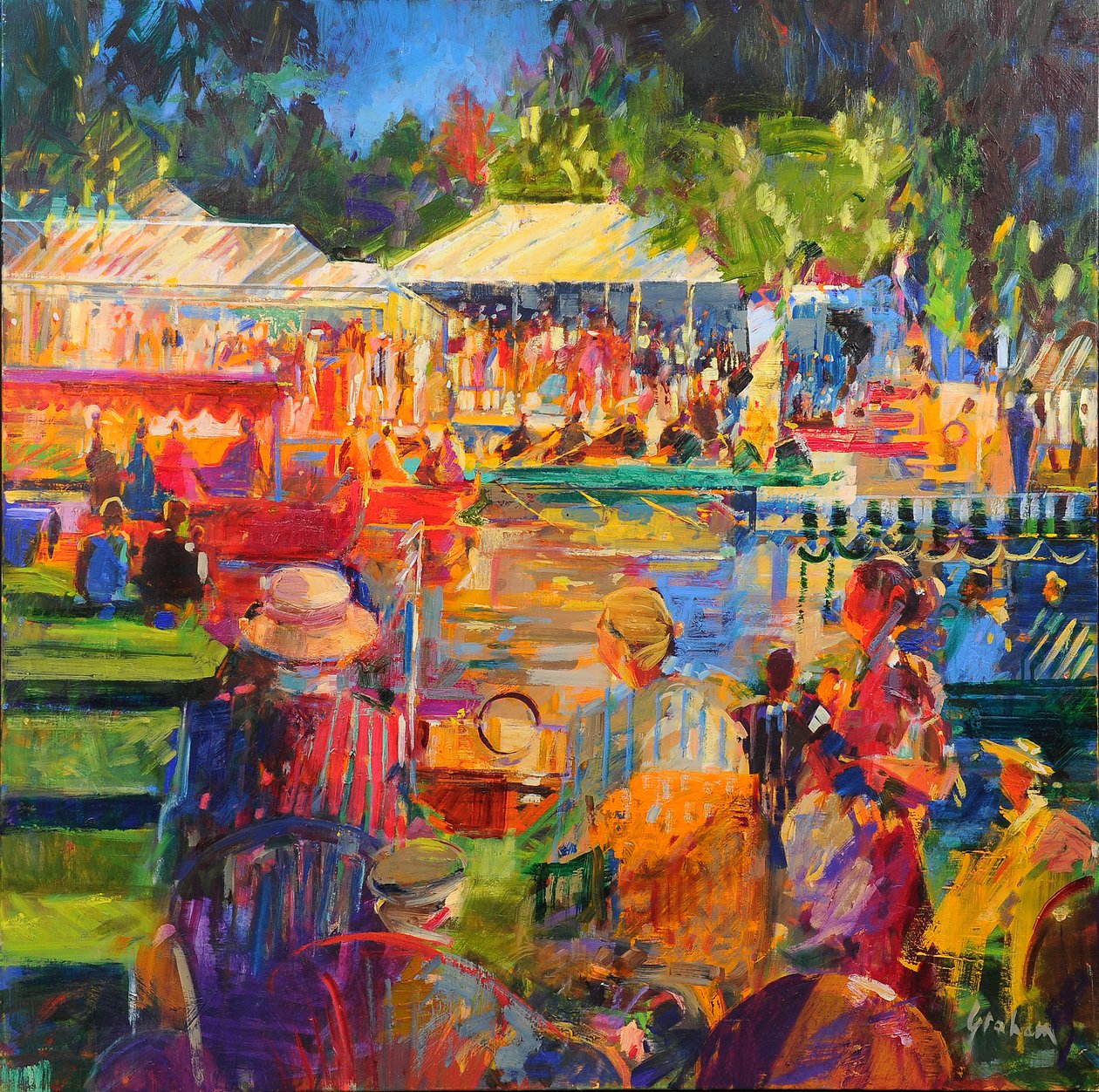 O Tamisa em Henley, 2020 (óleo sobre tela) de Peter Graham (Contemporary)