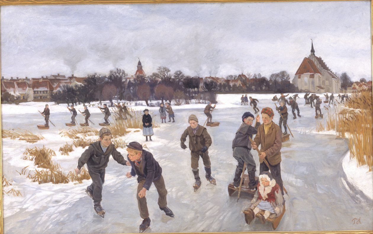 Crianças patinando fora de Fåborg de Peter Hansen