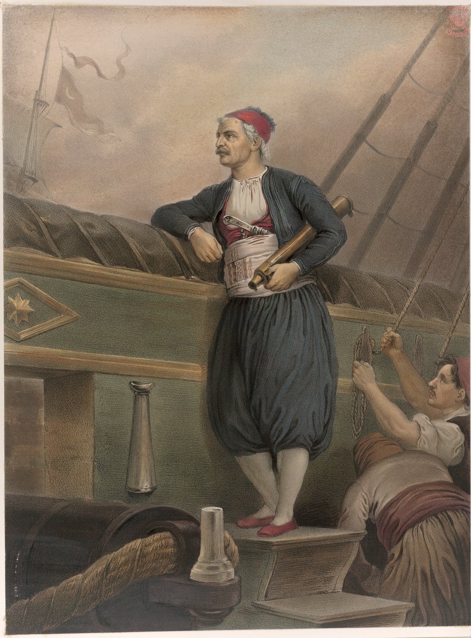 Um marinheiro grego a bordo de um navio, de um "Álbum do Heroísmo Grego, ou a Entrega da Grécia de Peter Heinrich Lambert von Hess