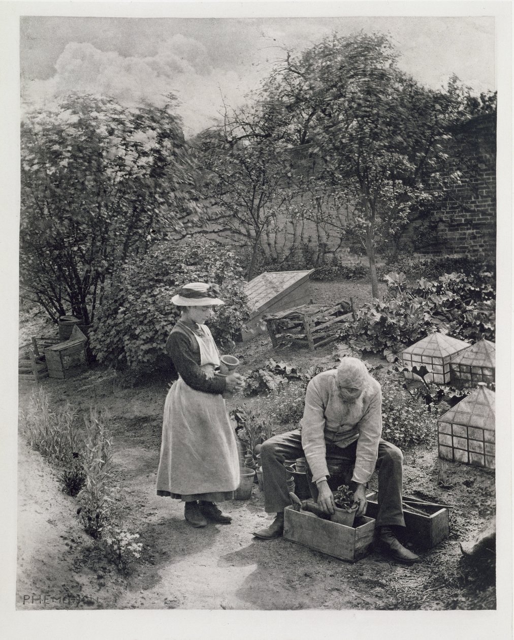 Um velho e sua filha jardinagem de Peter Henry Emerson