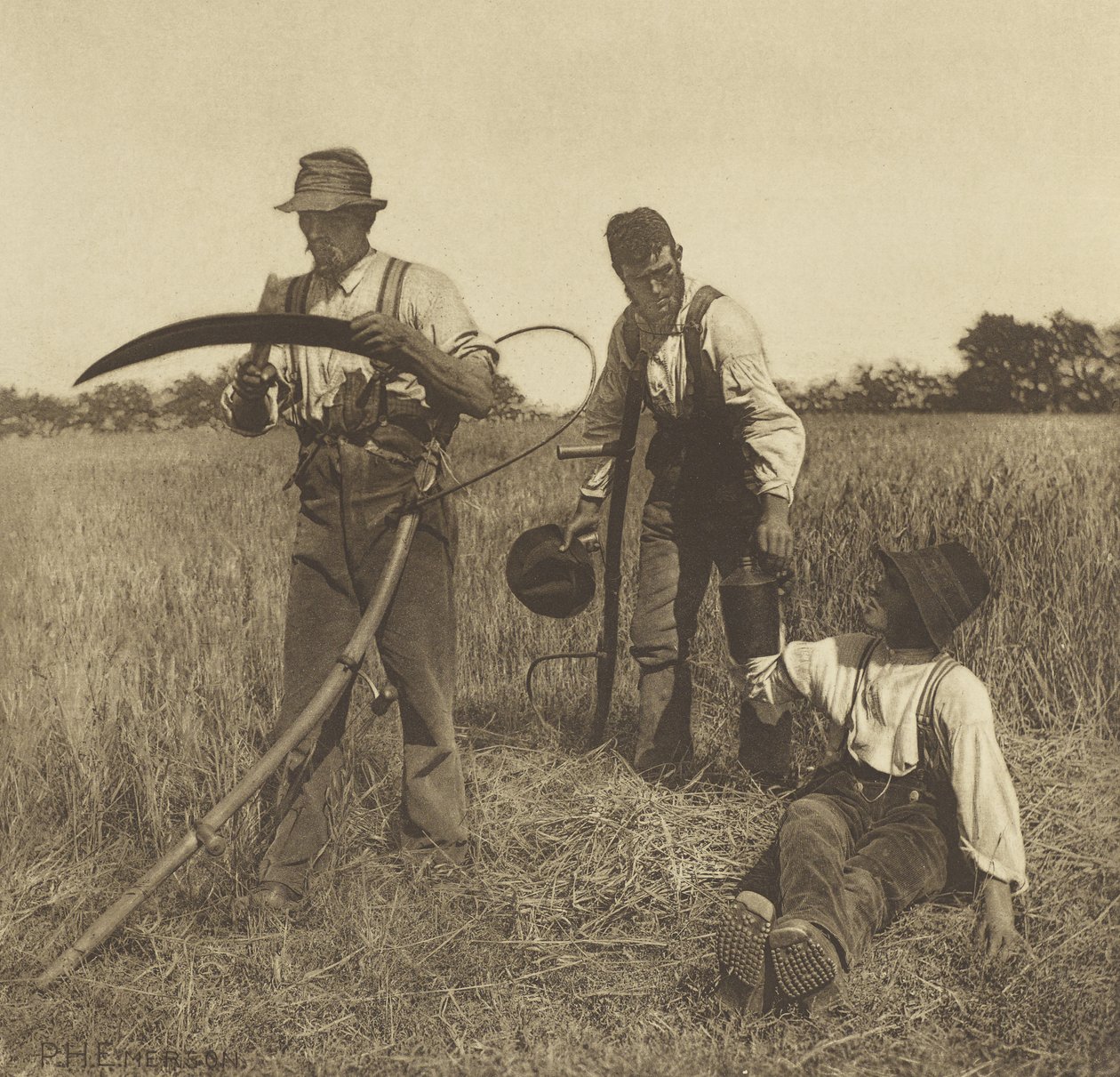 Na Colheita da Cevada, Suffolk, 1888 (fotogravura) de Peter Henry Emerson