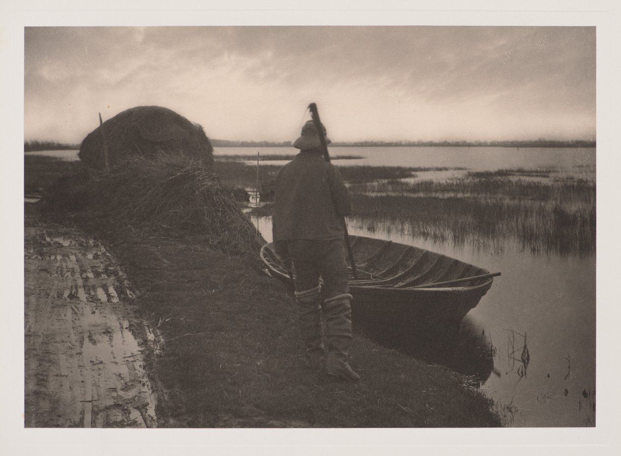 Habitante dos pântanos a caminho de cortar cama de caniços, de Vida e paisagem nos Norfolk Broads de Peter Henry Emerson