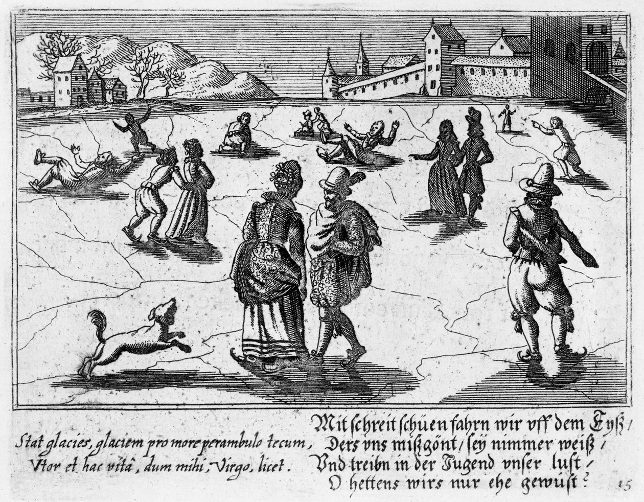 Patinação no gelo de casais, c.1650 de Peter I Rollos