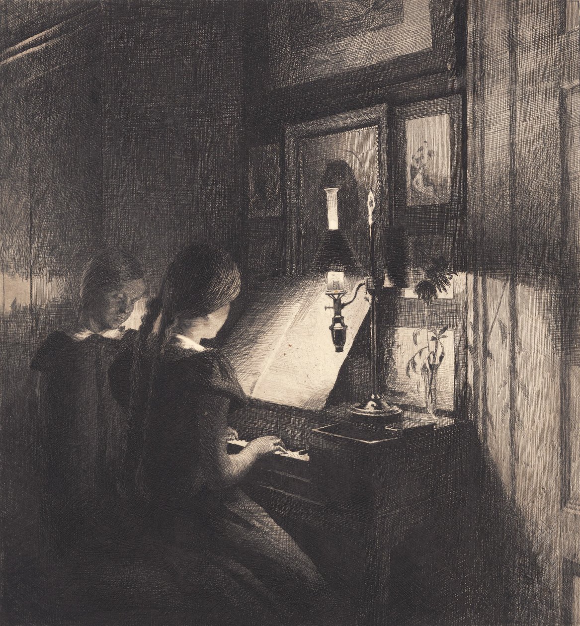 Duas meninas em um piano de Peter Vilhelm Ilsted
