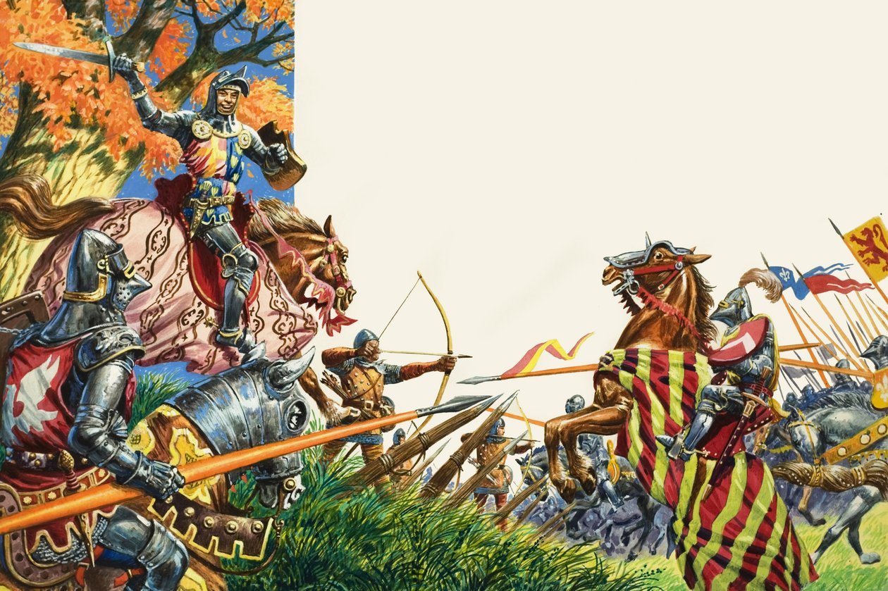 Batalha de Agincourt em 1415 (guache sobre papel) de Peter Jackson