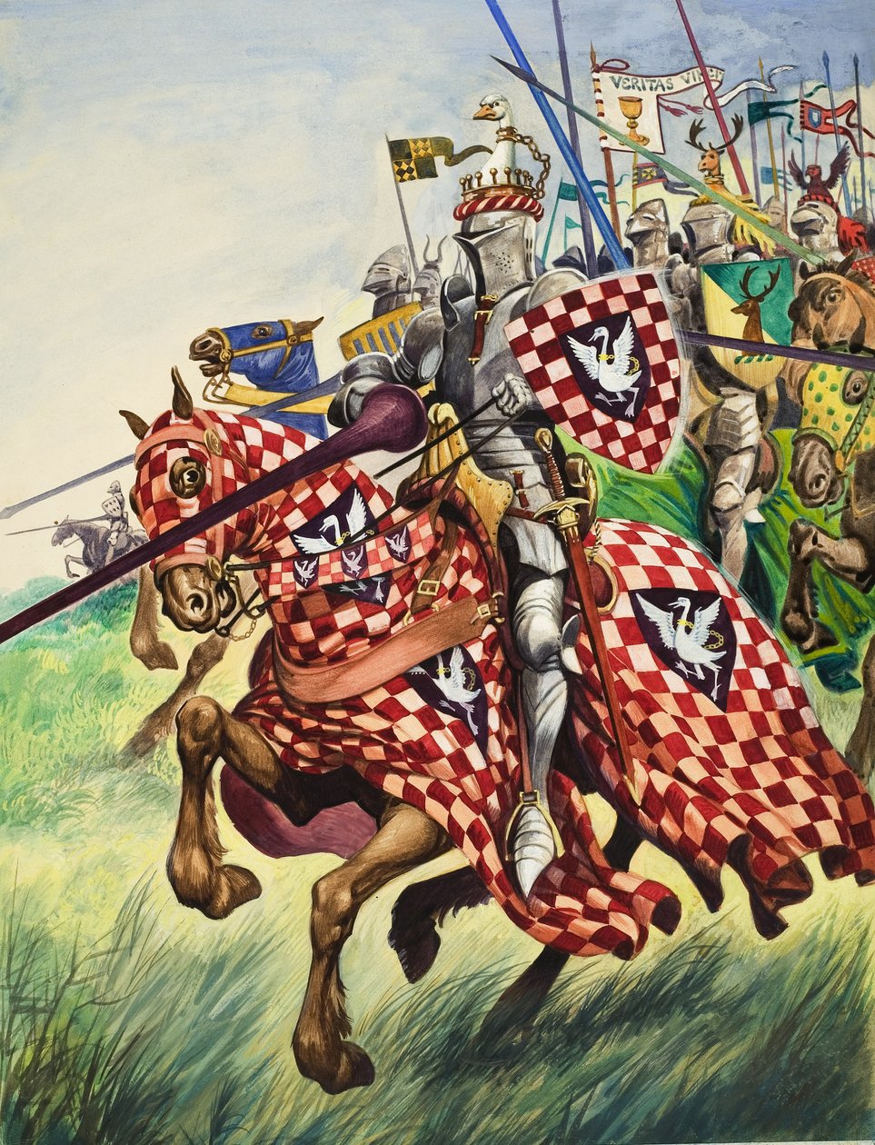 Cavaleiros em marcha para a batalha (guache sobre papel) de Peter Jackson