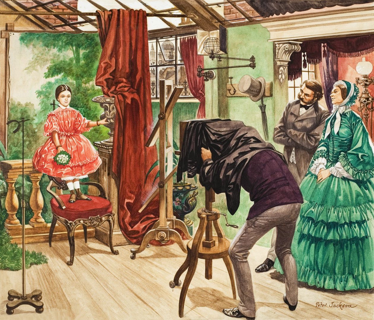Sessão fotográfica do século XIX (guache sobre papel) de Peter Jackson