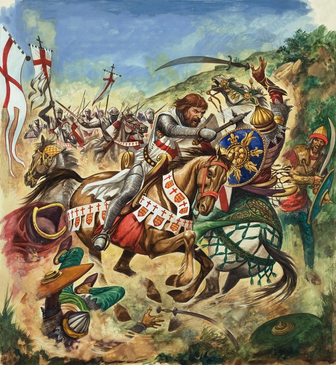Ricardo Coração de Leão (1157-99) durante a Terceira Cruzada (guache sobre papel) de Peter Jackson