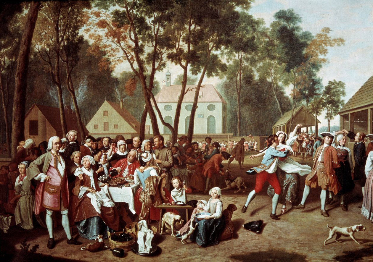Uma feira em Grosshesselohe, na Alemanha Village Party. Pintura de Peter Jacob Horemans (1700-1776) de Peter Jacob Horemans