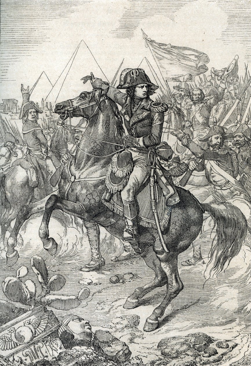 Campanha (Expedição) do Egipto (1798-1801): General Napoleão Bonaparte (1765-1821) antes das Pirâmides de Peter Johann Nepomuck Geiger