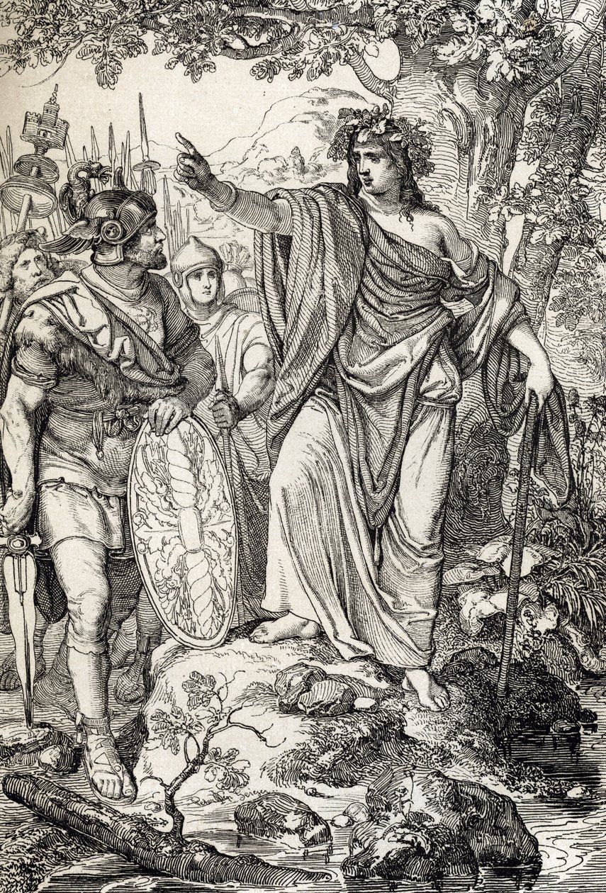 Campanhas de Germanicus: "Nero Claudius Drusus Germanicus (38-9 AC) e o seu exército encontra uma jovem mulher nas regiões entre os rios Weser e Elba, por volta de 12 AC" (Conquista da Germânia: o romance general Nero Claudius Drusus Germanicus e o seu exé de Peter Johann Nepomuck Geiger