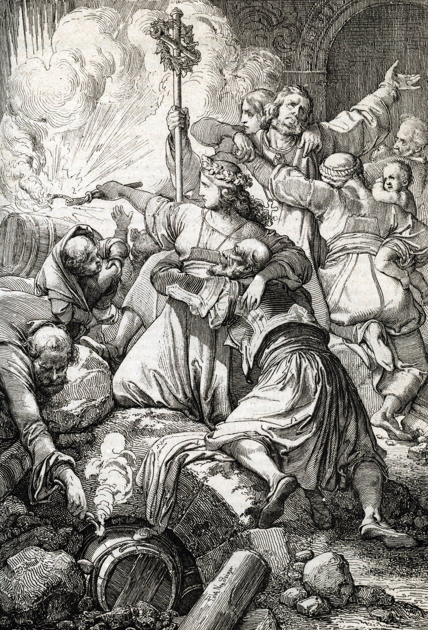 Guerra de independência grega: a terceira do Missolonghi entre o Império Otomano e os rebeldes gregos, de 15 de Abril de 1825 a 10 de Abril de 1826: muitos dos gregos suicidaram-se explodindo com pólvora em vez de se renderem após o fracasso e de Peter Johann Nepomuck Geiger