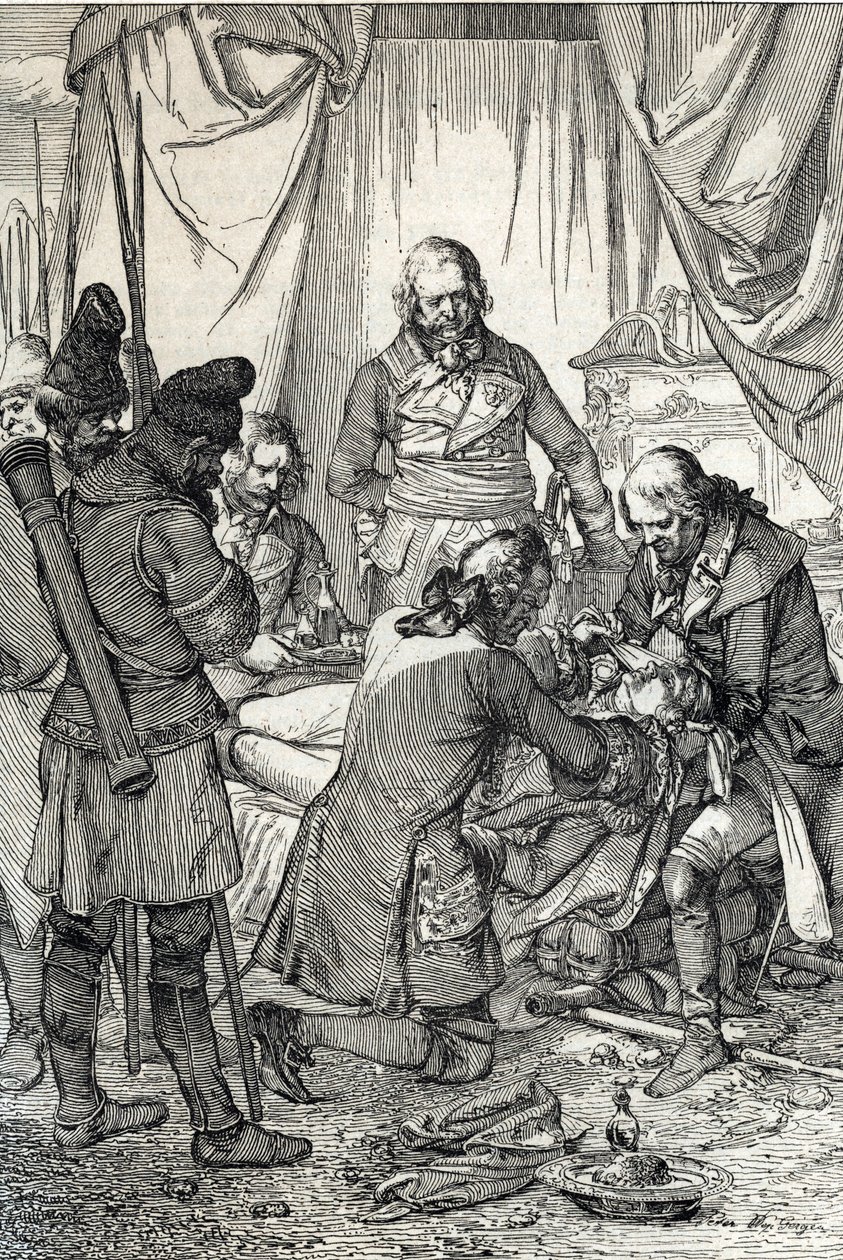 A insurreição Kosciuszko: Heróis polacos Tadeusz Kosciuszko (1746-1817) feridos na Batalha de Maciejowice contra os russos de Peter Johann Nepomuck Geiger