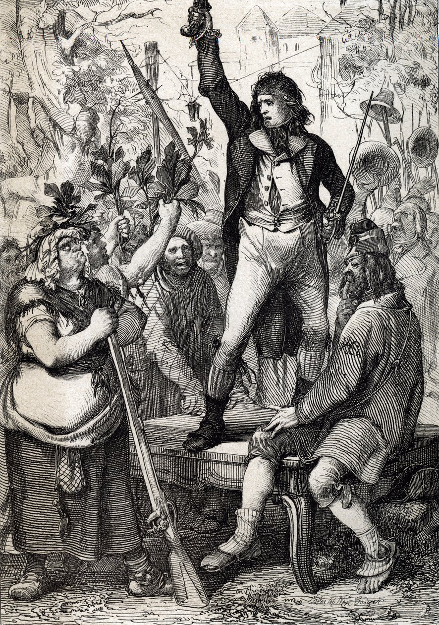 Eclosão da Revolução Francesa em 1789: a população reunida é instada a escolher a cor de um cockade e a pegar em armas históricas) por Anton Ziegler de Peter Johann Nepomuck Geiger
