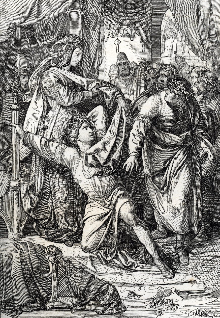O concurso poético do castelo de Wartburg na Alemanha em 1207: os Minnesangers competem em jogos poéticos, o trovador Henri d