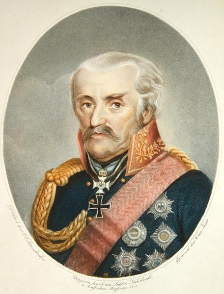 Marechal de Campo Príncipe Von Blucher (1742-1819) (gravura colorida) de Peter Joseph (after) Lutzenkirchen
