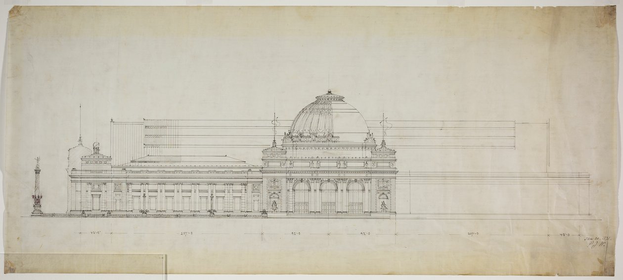 Lakefront Exhibition Hall, Chicago, Illinois, Elevação de Peter Joseph Weber
