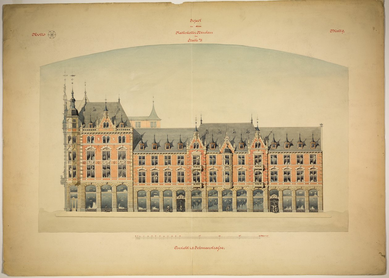 Rathskeller novo edifício, Halle (Saale), Saxônia-Anhalt, Alemanha, Elevação de Peter Joseph Weber