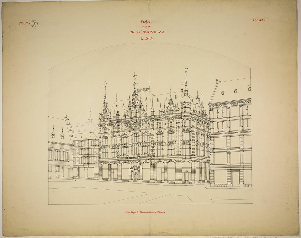 Rathskeller novo edifício, Halle (Saale), Saxônia-Anhalt, Alemanha, Perspectiva (inacabada) de Peter Joseph Weber