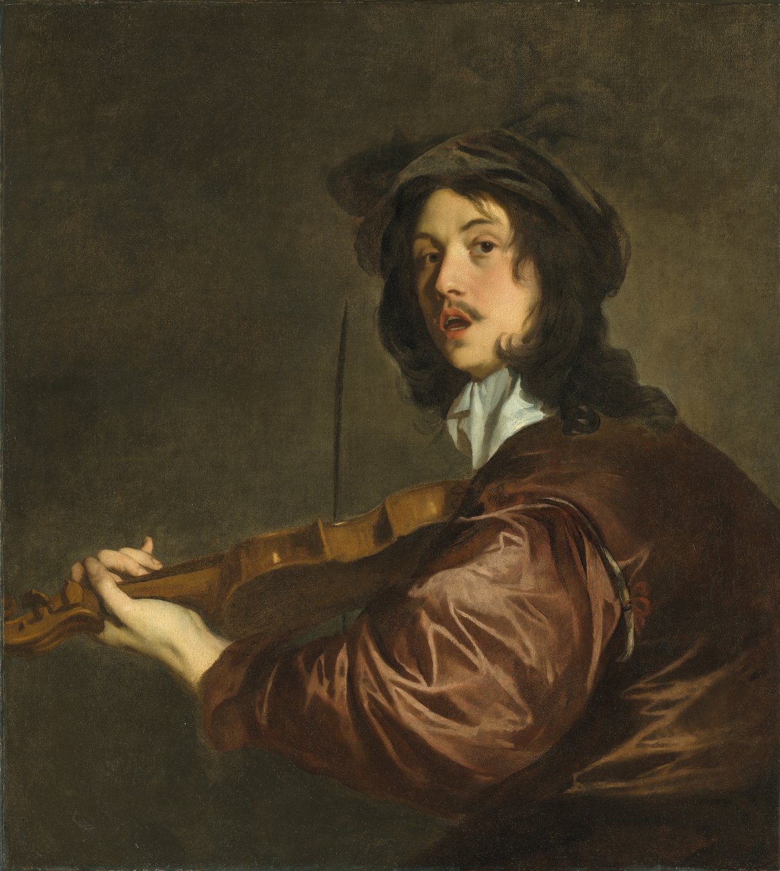 Um homem tocando violino, possivelmente um retrato do artista de Peter Lely