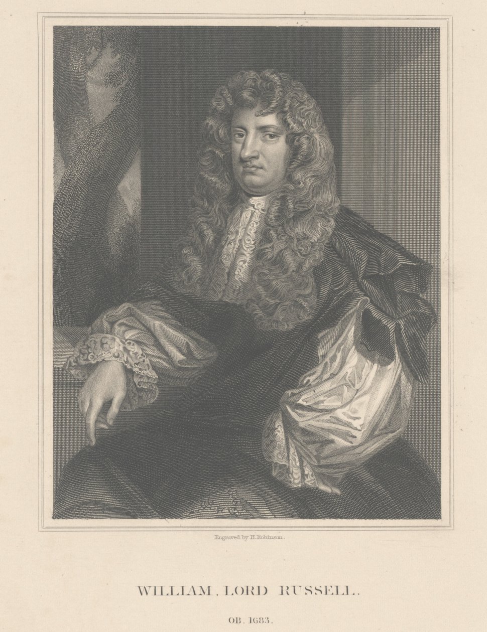 Retrato de Lord William Russell, gravado por H. Robinson de Peter Lely