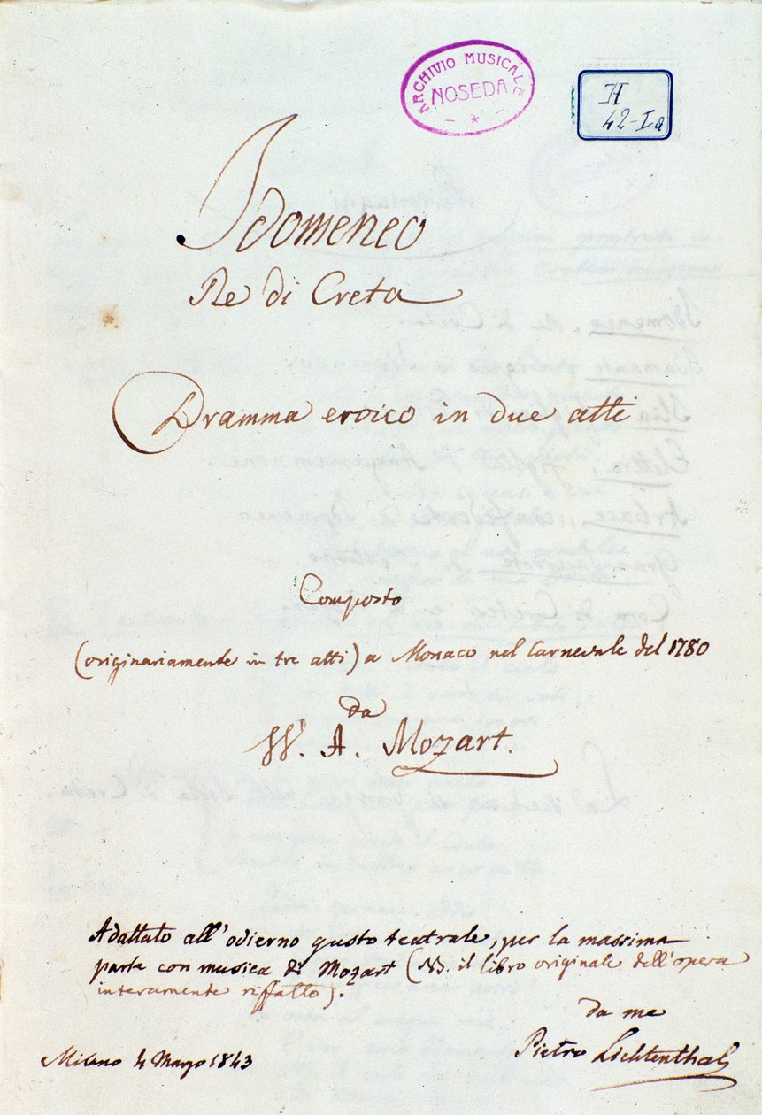 Primeira página da adaptação de Lichtenthal de "Idomeneo, Re di Creta" de Mozart de Peter Lichtenthal