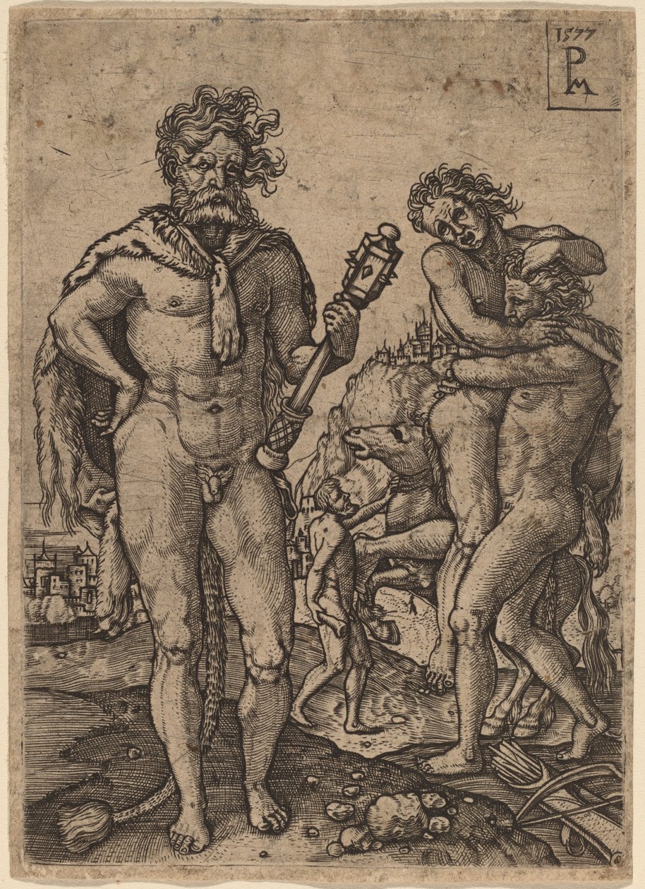 Hércules e Anteu de Peter Maes after Heinrich Aldegrever