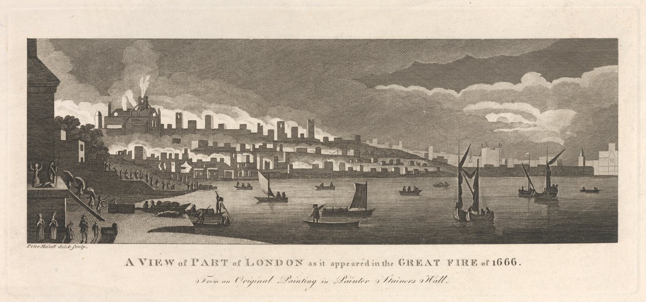 Uma Vista de Parte de Londres como apareceu no Grande Incêndio de 1666 de Peter Mazell