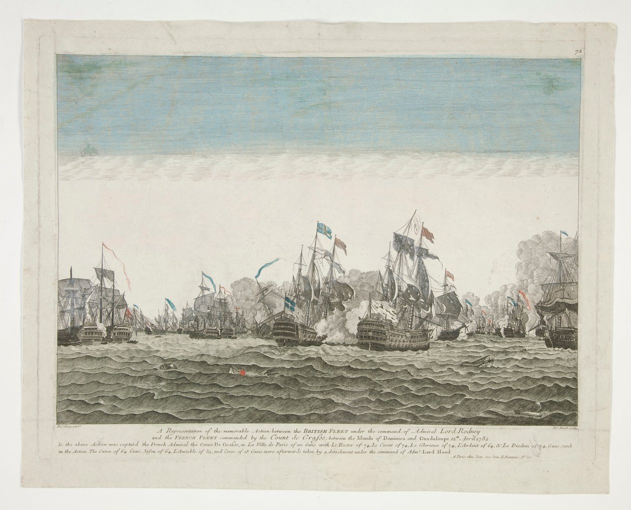 Uma representação da memorável ação entre a Frota Britânica sob o comando do Almirante Lord Rodney e a Frota Francesa comandada pelo Conde de Graffe, entre as ilhas de Domenica e Guadalupe 12 de abril de 1782 de Peter Mazell