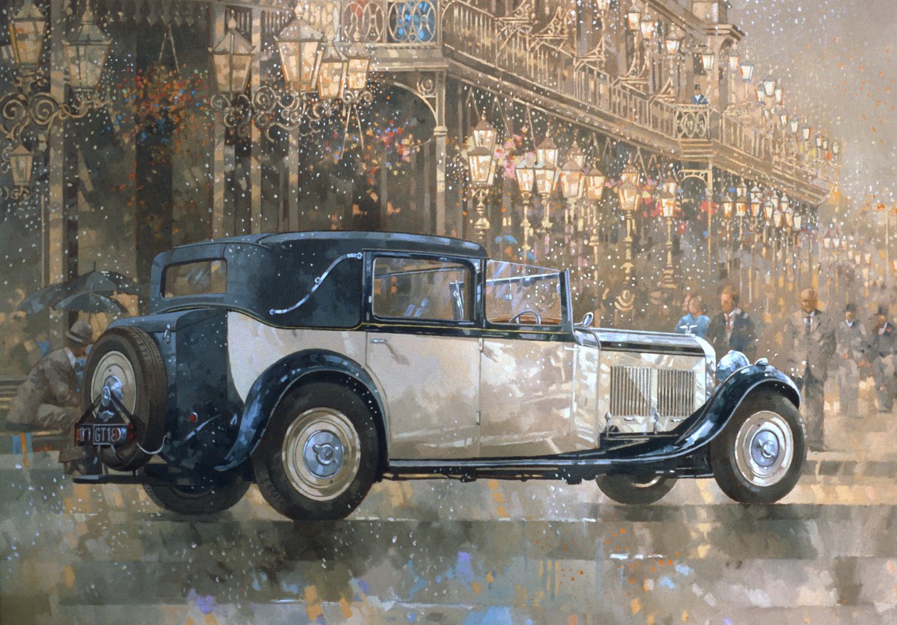 Luzes de Natal e Bentley de 8 litros (óleo sobre tela) de Peter Miller