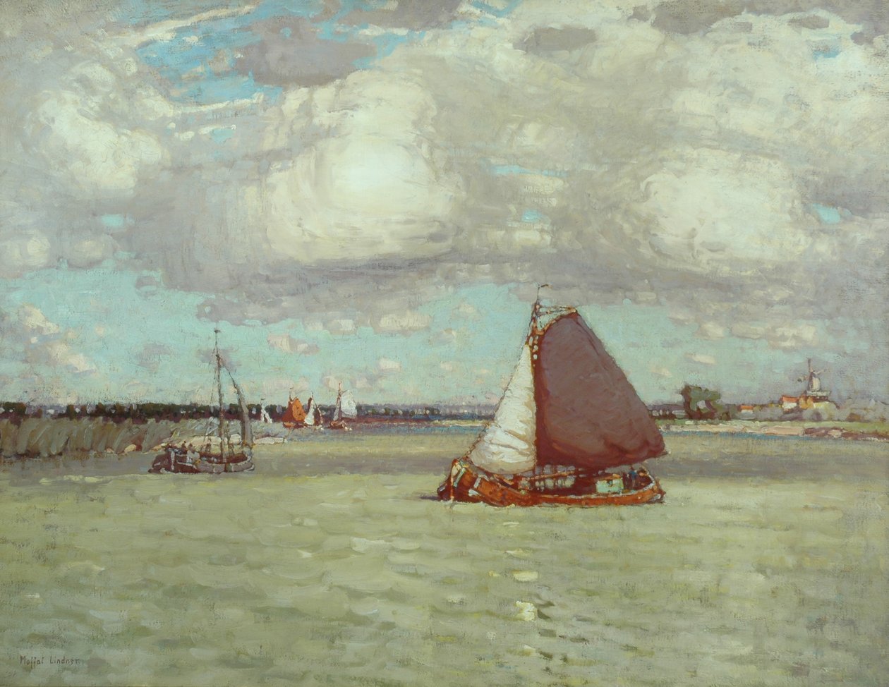 Um rio holandês, c.1904 (óleo sobre tela) de Peter Moffat Lindner