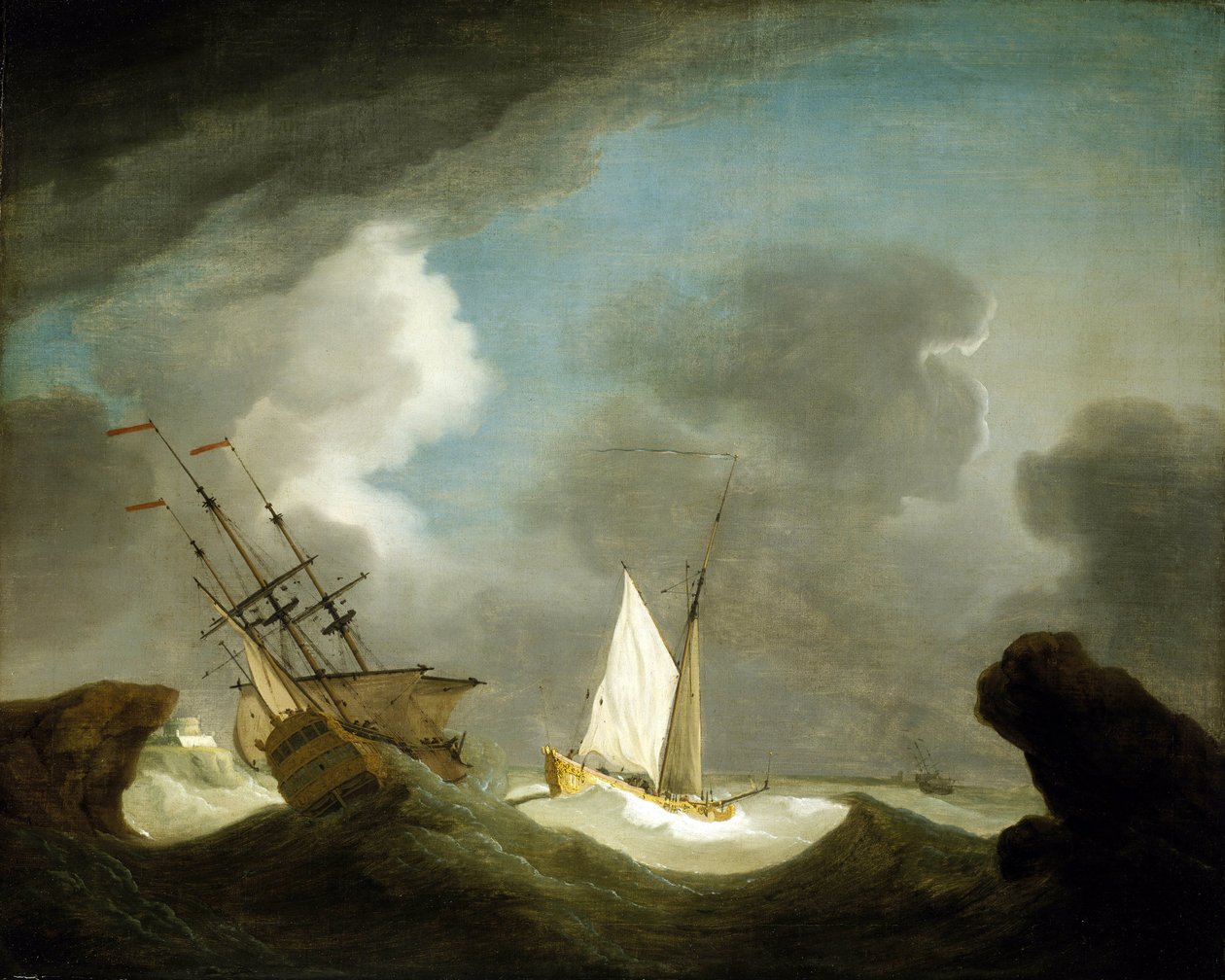 Um navio da East India Trading Company e um iate real britânico de Peter Monamy