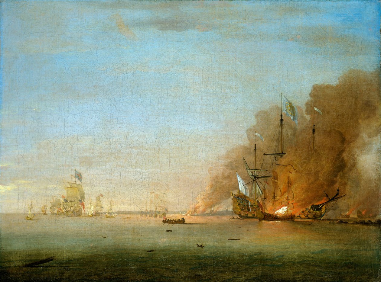 Destruição do "Soleil Royal" na batalha de La Hogue, 23 de maio de 1692 de Peter Monamy