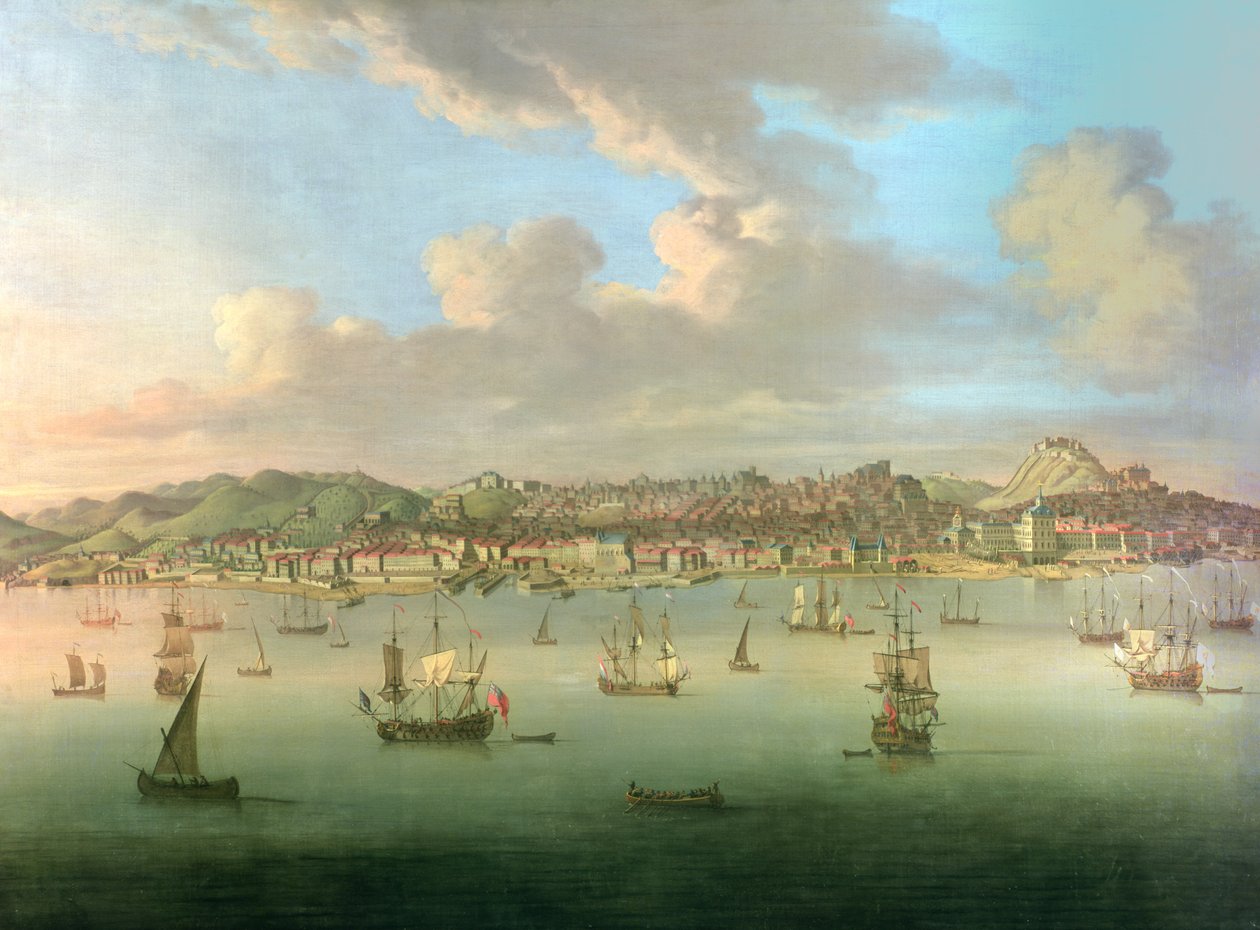 A frota britânica navegando para o porto de Lisboa, 1735 de Peter Monamy