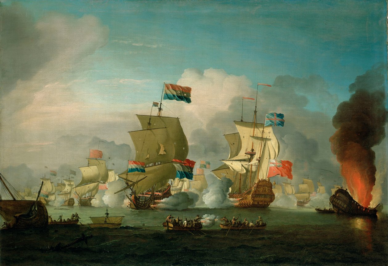 O incêndio do HMS "Royal James" na Batalha de Solebay, 28 de maio de 1672 de Peter Monamy