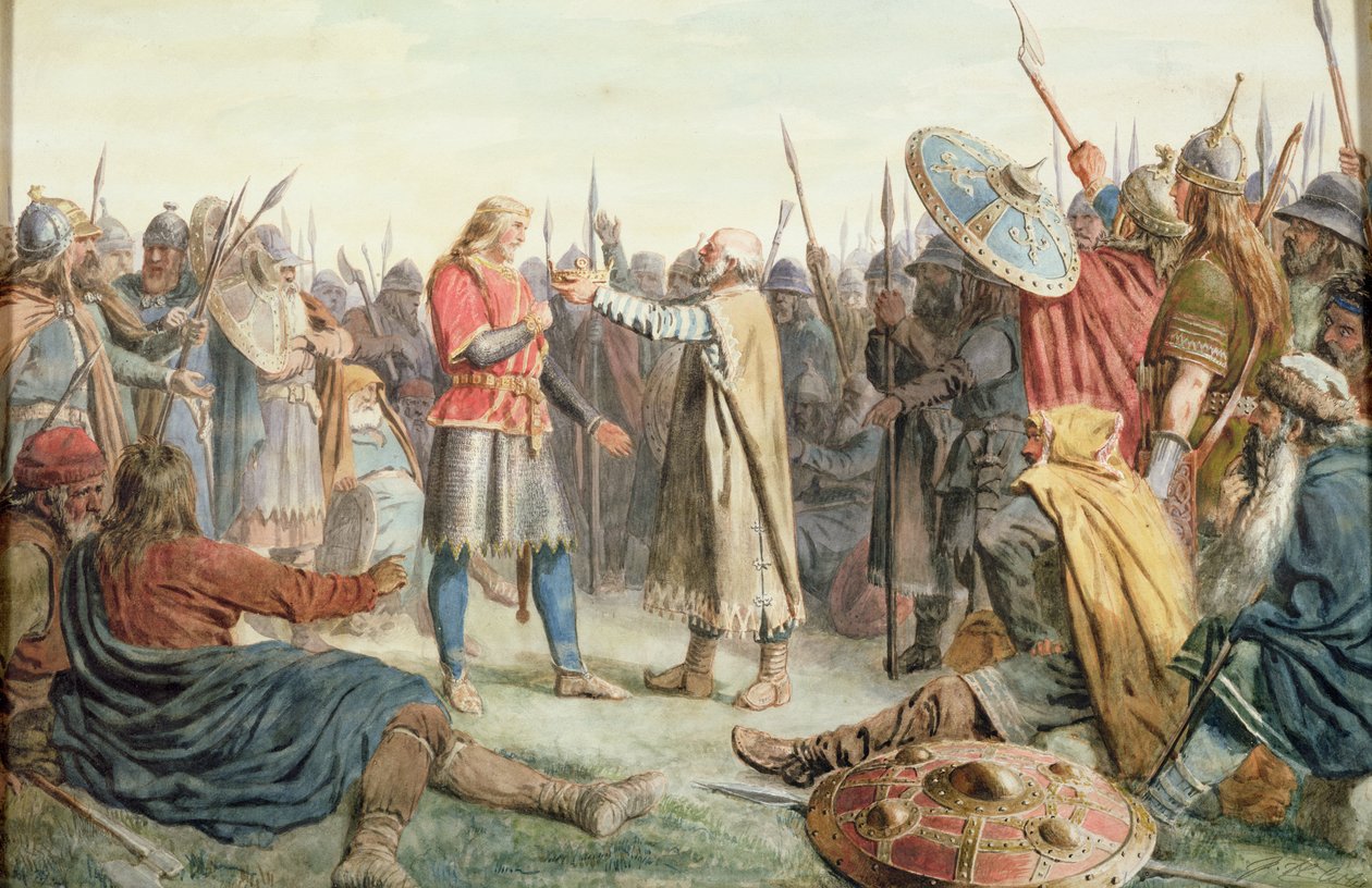 Olav Tryggvason é escolhido para ser rei de Oreting de Peter Nicolai Arbo