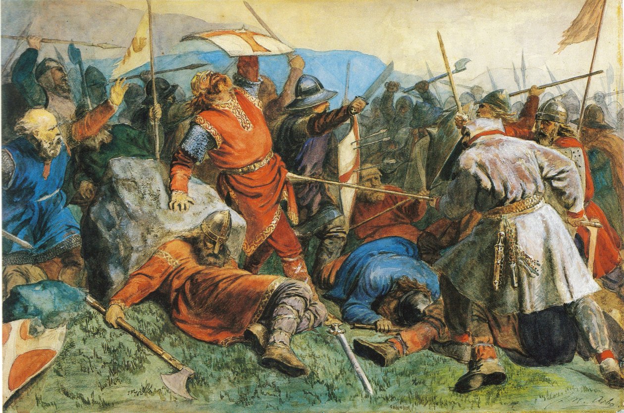São Olav na batalha de Stiklestad, 1859 de Peter Nicolai Arbo