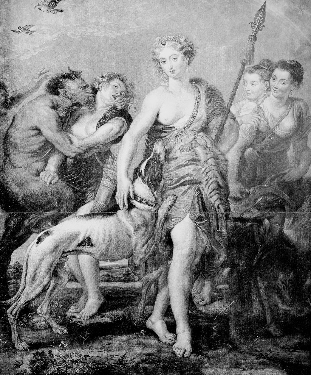Deusa Diana e sua comitiva, surpreendida por Satyr, o demônio. de Peter Paul (after) Rubens